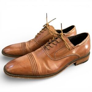 Stacy Adams Cognac Leather Cap Toe Dress Shoes Size 10.5